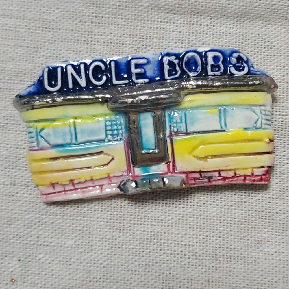 Vintage Uncle Bob's Diner Pin Handmade Cartoon Kitch Y2K Costume Brooch